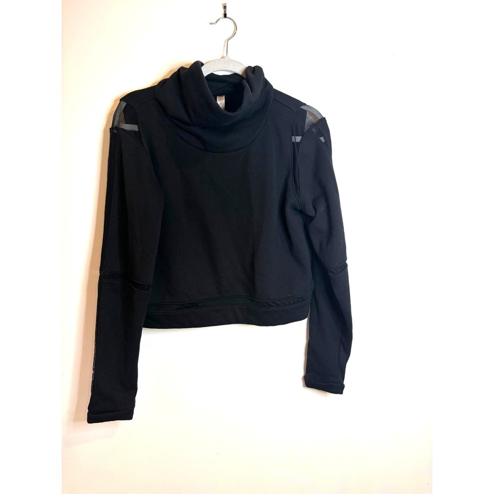 Alo Yoga Black Mesh Panel Cowl Neck Cropped Pullover Sweatshirt Womens Medium